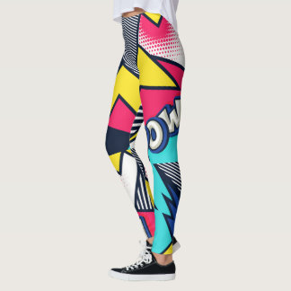 Pop Art Pow! Pattern in Magenta, Blue, and Black Leggings