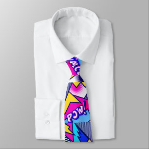 Pop Art Pow! Pattern in Magenta, Blue, and Black Neck Tie