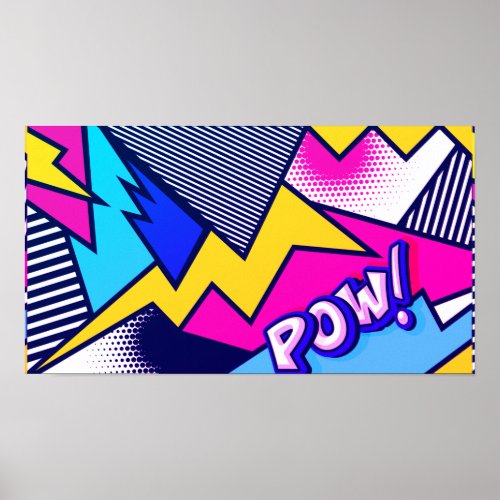 Pop Art Pow Pattern in Magenta Blue and Black Poster