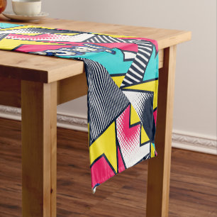 Pop Art Pow! Pattern in Magenta, Blue, and Black Short Table Runner