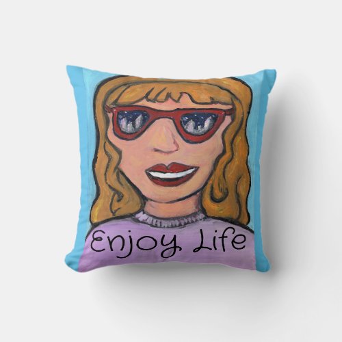 Pop Art Preppy Cartoon Girl Unique Teen Fun Throw Pillow