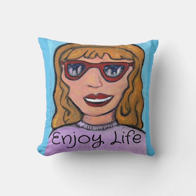 Pop Art Preppy Cartoon Girl Unique Teen Fun Throw Pillow (Front)