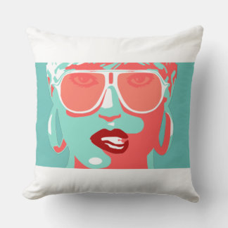 Pop Art Pretty Woman Sunglasses Red Lipstick Throw Pillow