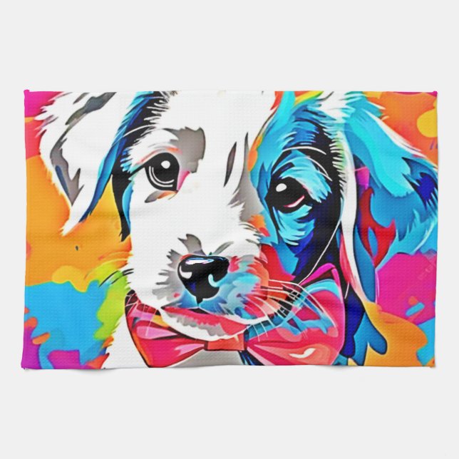 Pop Art Puppy Kitchen Towel (Horizontal)