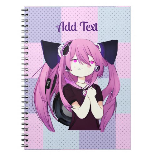 Pop Art Purple and Blue Anime Girl with Cat Ears Notebook