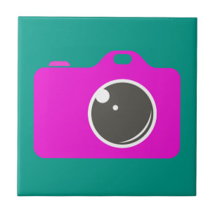 Pop Art Purple Camera Green Ceramic Tile