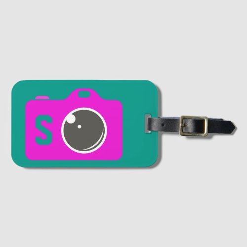 Pop Art Purple Camera Green Monogram Luggage Tag