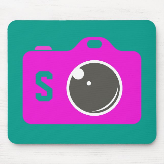 Pop Art Purple Camera Green Monogram Mouse Pad (Front)