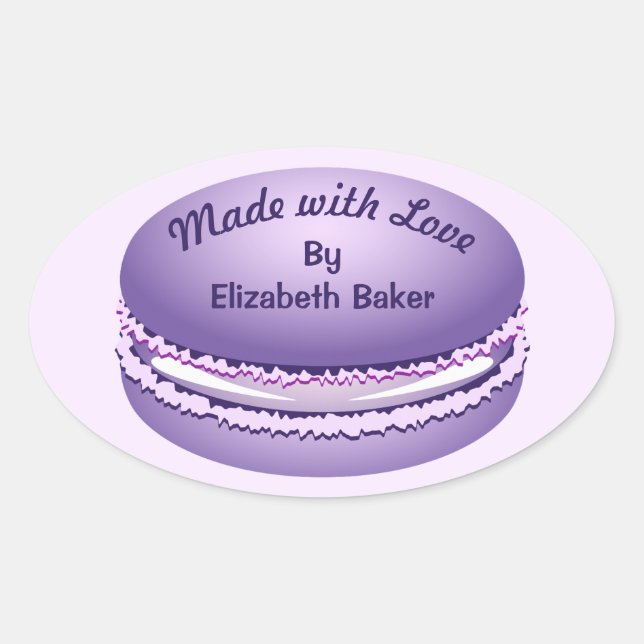 Pop Art Purple Macaron Cookie Personalized Oval Sticker (Front)