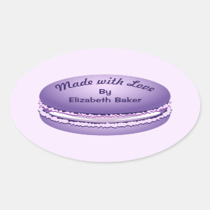 Pop Art Purple Macaron Cookie Personalized Oval Sticker