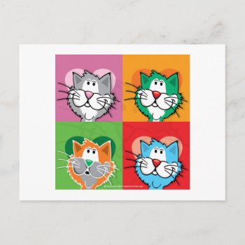 Pop Art Quilt Cat Postcard by fightcancertees at Zazzle
