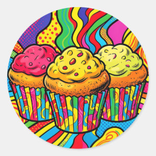 Pop Art Rainbow Cupcakes Explosion Classic Round Sticker
