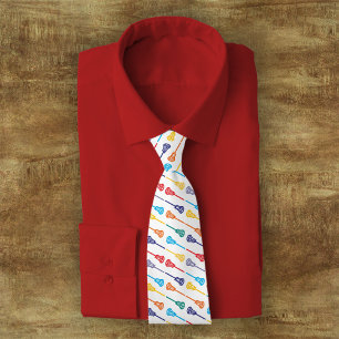 Pop Art Rainbow Diagonal Lacrosse Sticks Pattern Neck Tie