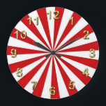 Pop Art Rays: Red and White Large Clock<br><div class="desc">Pop Art Rays: Red and White 
 Colorful,  psychedelic,  pop art look rays in red and white 
 If you'd like to see this design in other colors,   just send us an email!</div>