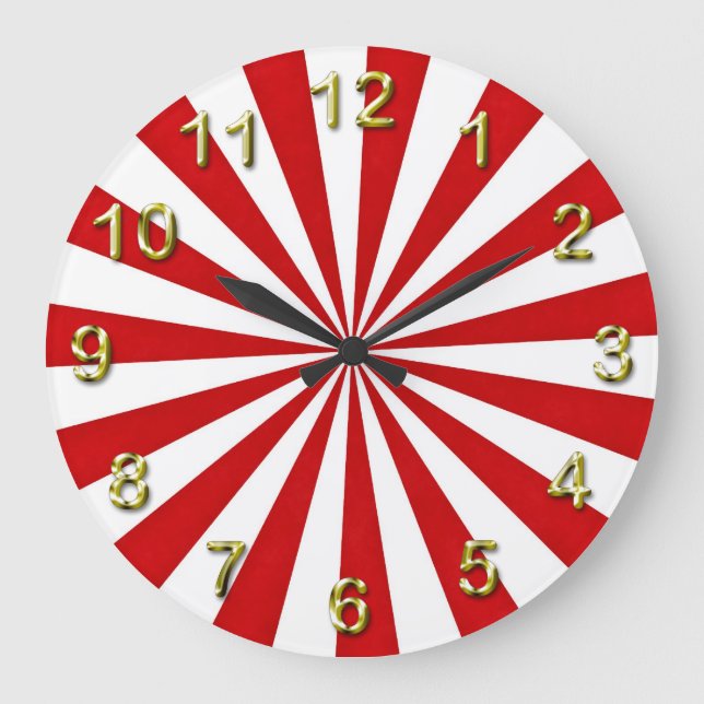Pop Art Rays: Red and White Large Clock (Front)