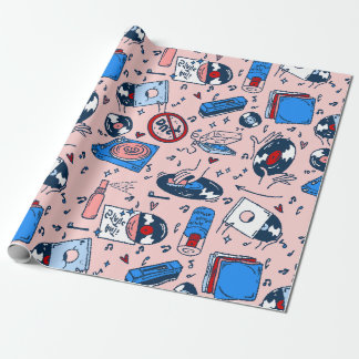 pop art record collector music lover vintage heart wrapping paper