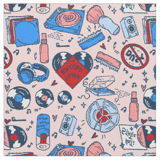 pop art record music lover vintage heart pink fabric