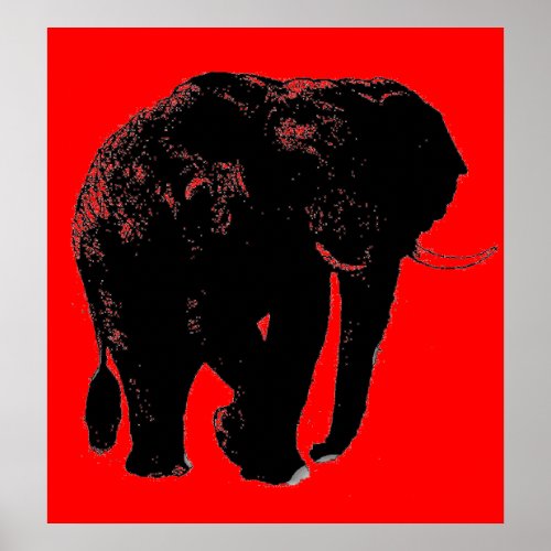 Pop Art Red Black Elephant Silhouette Poster