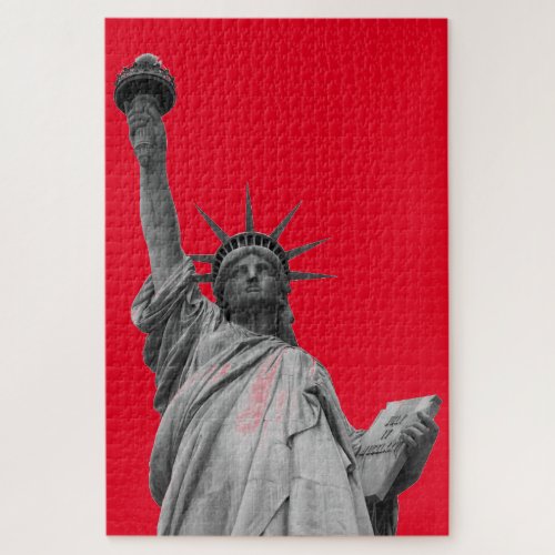 Pop Art Red Black White Statue of Liberty Jigsaw Puzzle