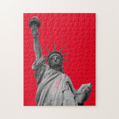 Pop Art Red Black White Statue of Liberty Jigsaw Puzzle
