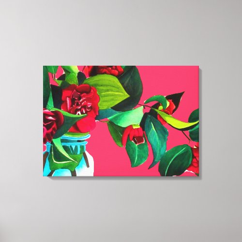 Pop Art red camellia flowers watercolor original Canvas Print