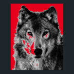 Pop Art Red Grey Wolf Face Poster<br><div class="desc">Wild Animal Digital Artworks and Images</div>