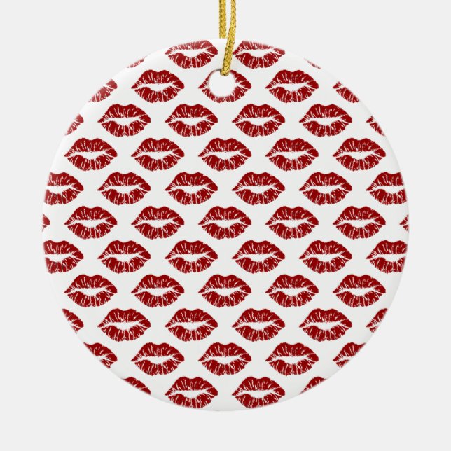 Pop Art: Red Lipstick Kisses Ceramic Ornament (Front)