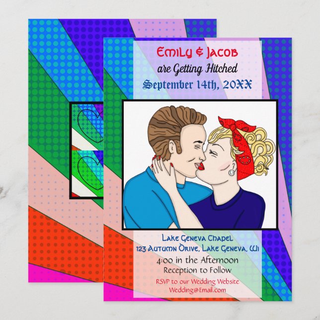 Pop Art Retro Couple Wedding Invite (Front/Back)