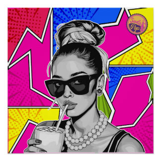 Pop Art Retrô Mulher Fashion Preto e Branco Poster
