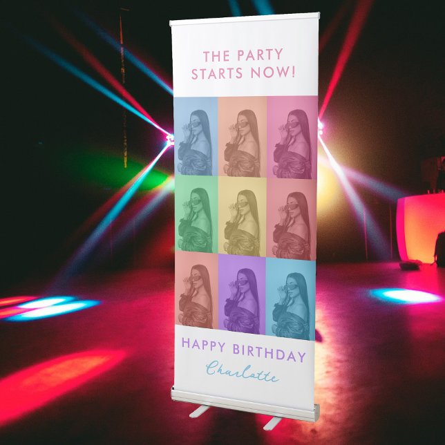 Pop Art Retro Photo Party Start Now Happy Birthday Retractable Banner (Pop Art Retro Photo Party Start Now Happy Birthday Retractable Banner)