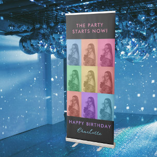 Pop Art Retro Photo Party Start Now Happy Birthday Retractable Banner
