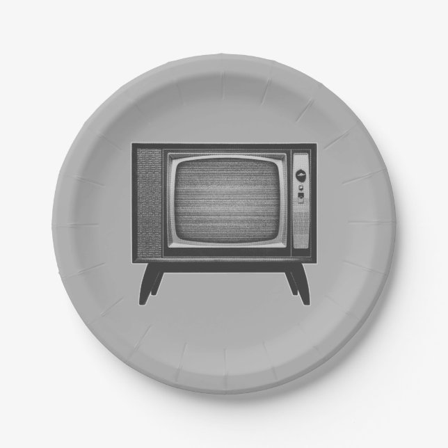 Pop Art Retro Television Set Paper Plates (Front)