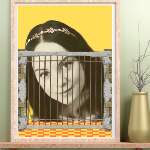 Pop Art Retro Vintage Woman Face yellow background Poster