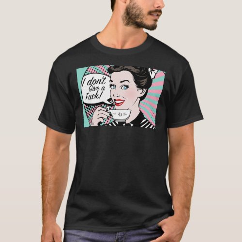 Pop Art retro woman IDGAF feminist Sticker Mask T_Shirt