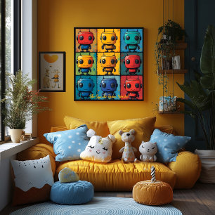 Pop Art Robot Grid Colorful Wall Art