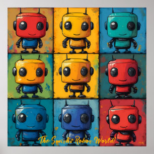 Pop Art Robot Grid Colorful Wall Art