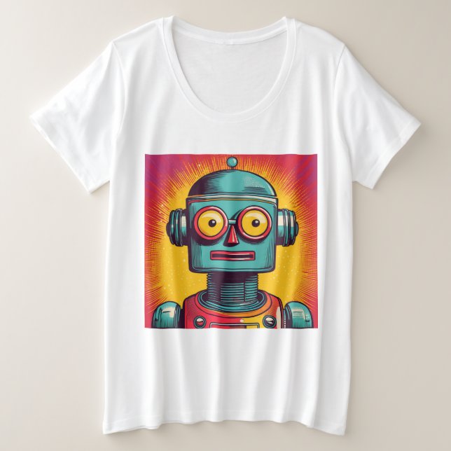 Pop Art Robot Plus Size T-Shirt (Design Front)