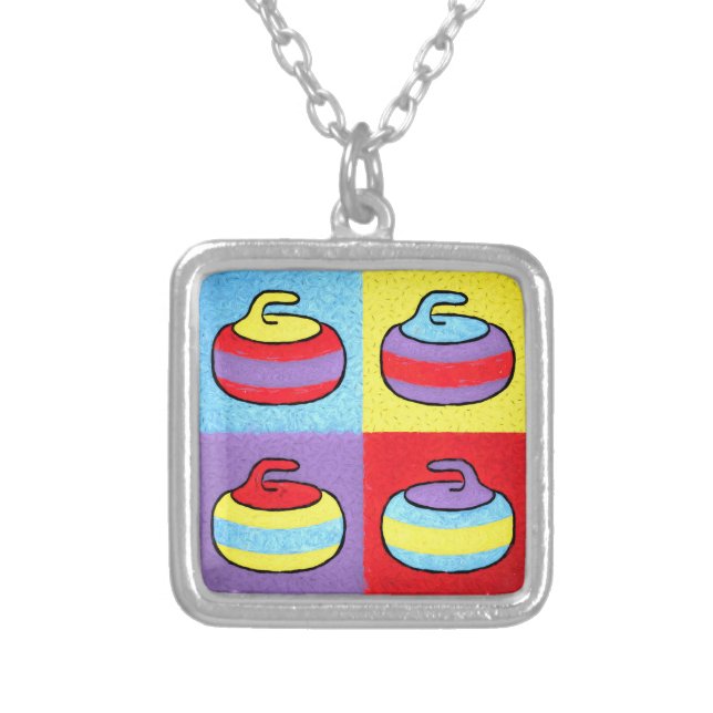 Pop Art Rocks Curling Design Silver Plated Necklace (Front)