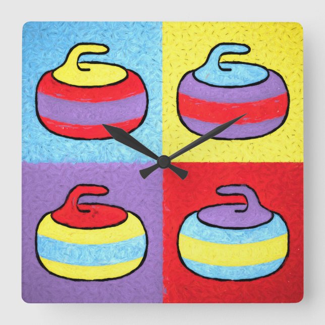Pop Art Rocks Curling Stone Design Square Wall Clock (Front)