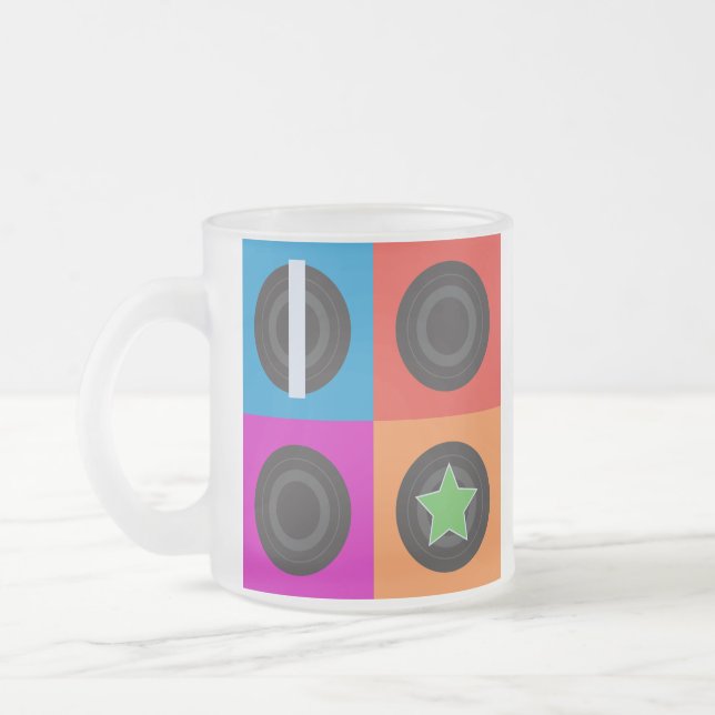 Pop Art Roller Derby Symbols Frosted Glass Coffee Mug (Left)