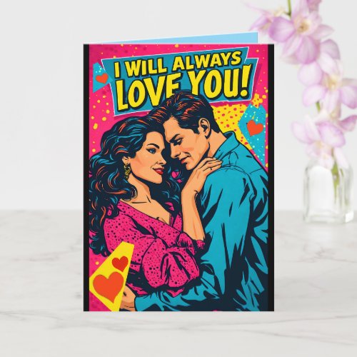 Pop Art Romantic Love Blue Magenta Yellow Card