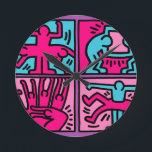 pop art round clock<br><div class="desc">"pop art" , "pop culture" , "modern art" , hipster , retro, vintage , 1990s, 90s, 1980s, 80s, , funny, cartoon, comics"pink purple" unisex print pattern</div>
