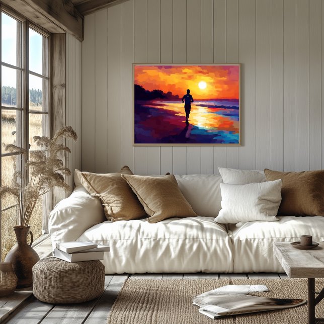 Pop Art Running at Sunset  – Beach Jogger Art Poster (Creator Uploaded)