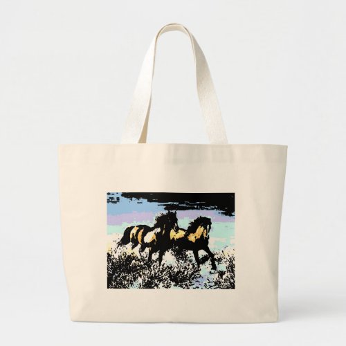 Pop Art Running Horses Large Tote Bag