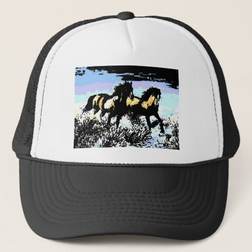 Pop Art Running Horses Trucker Hat