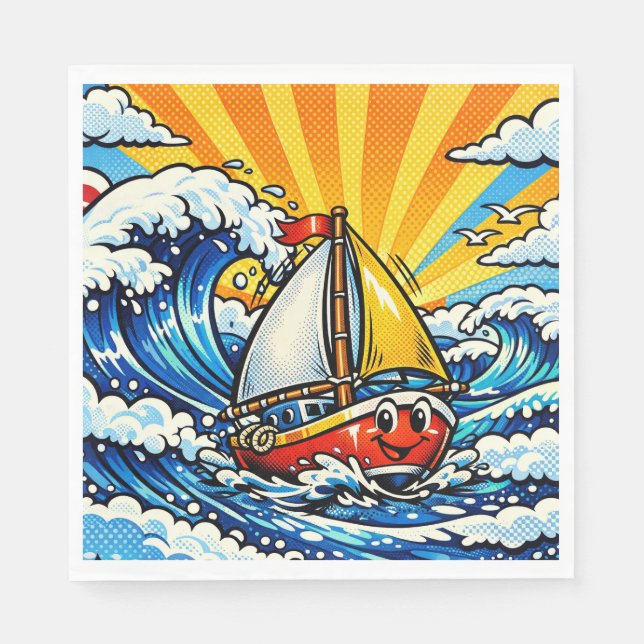 Pop art Sailboat Themed Boy's Birthday Napkins (Front)