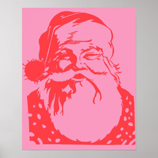 Pop art Santa pink red Poster (Front)