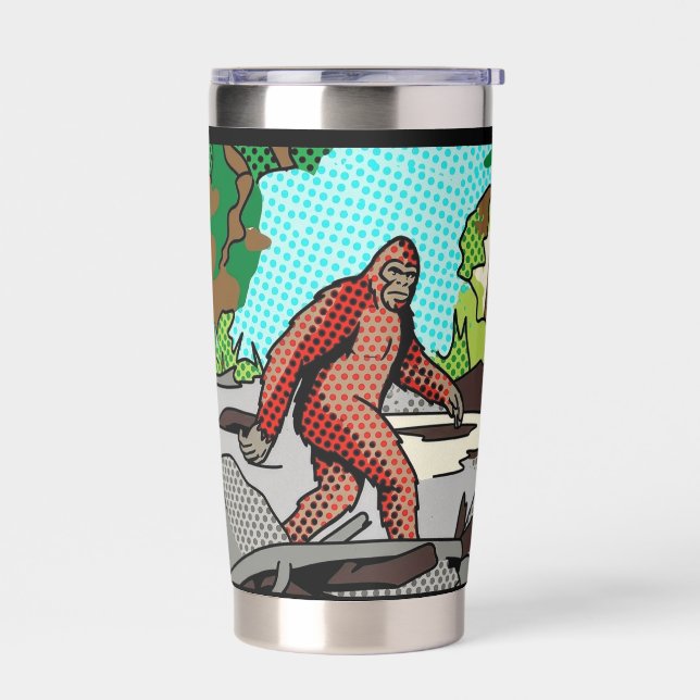 Pop Art Sasquatch Forest Comic Panel Graphic Insulated Tumbler (Left)