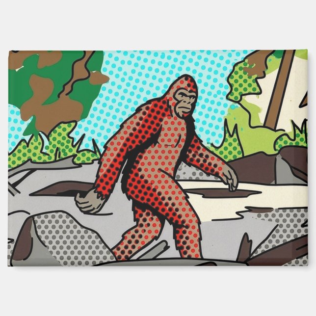 Pop Art Sasquatch Forest Comic Panel Graphic Magnet (Front)