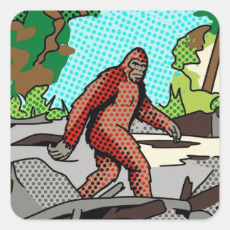 Pop Art Sasquatch Forest Comic Panel Graphic Square Sticker